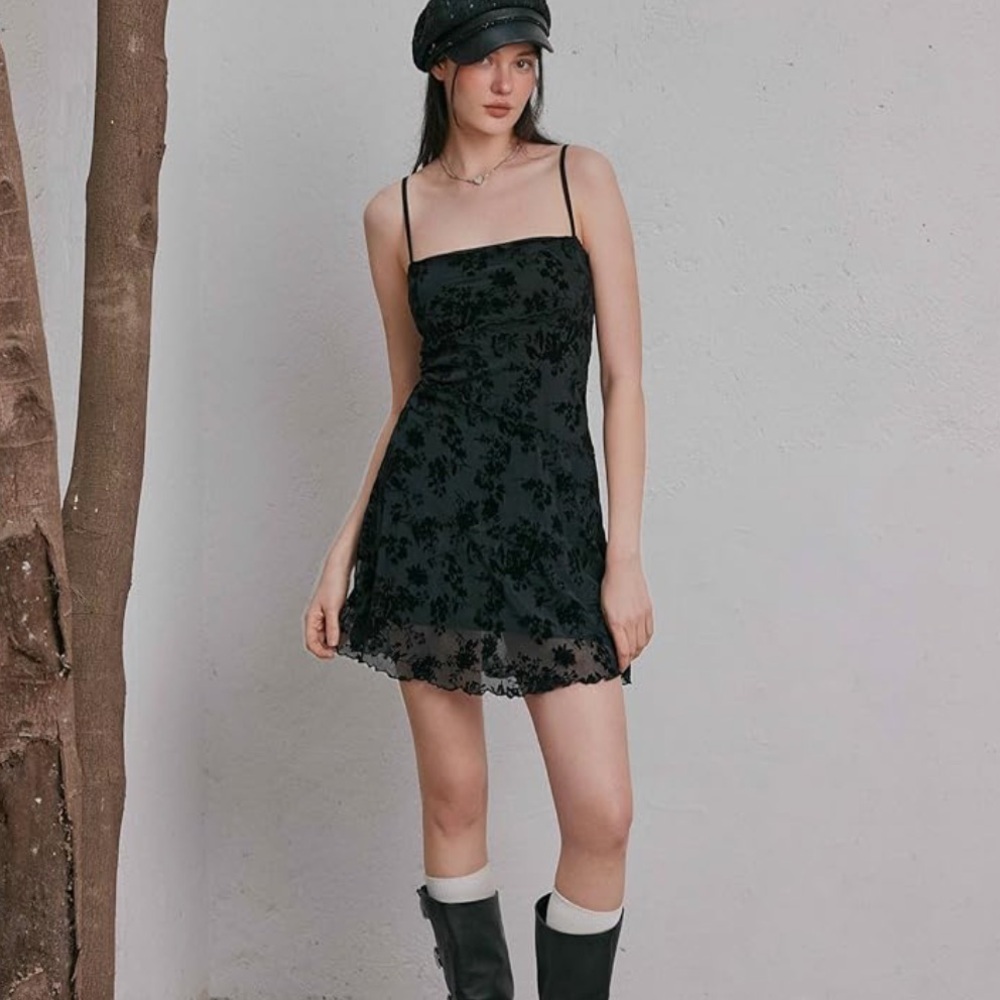 Verdusa Black Mesh Lace Overlay Dress spaghetti Straps Sz XL NWT - Picture 1 of 10